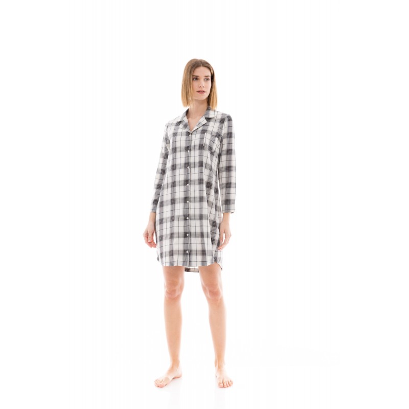 Pink Label - Γυναικείο Νυχτικό με Κουμπιά Buttoned Beige Black Plaid