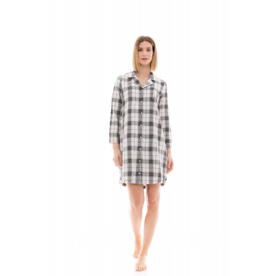 Pink Label - Γυναικείο Νυχτικό με Κουμπιά Buttoned Beige Black Plaid