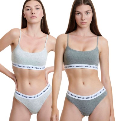 Walk Γυναικεία Βαμβακερά String Μονόχρωμα με Λάστιχο Σετ 2 Τεμαχίων