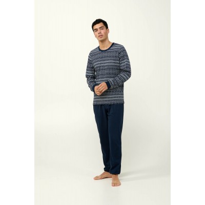 Ανδιρκή Βαμβακερή Πυτζάμα με Μανσέτες BLUE (23602-BLUE)