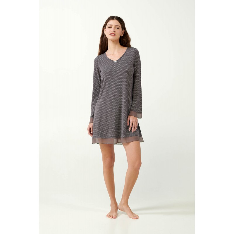 Micromodal Πουά Νυχτικό με Μακρύ Μανίκι GRAY MAUVE (21815-GRAY MAUVE)