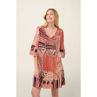 Καλοκαιρινό Φόρεμα από Ποπλίνα RED BRICK (22436-RED BRICK)