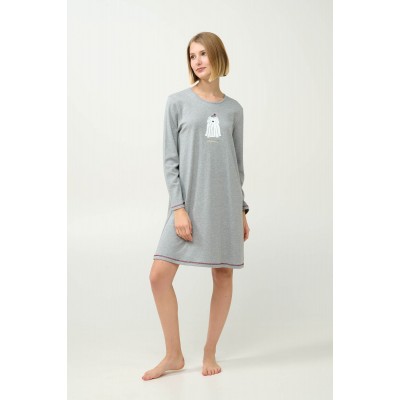 Βαμβακερό Χειμερινό Νυχτικό με Τύπωμα GRAY MELANGE (23605-GRAY MELANGE)
