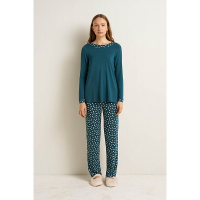 Γυναικεία Micromodal Πυτζάμα με Μακρύ Μανίκι GREEN ATLANTIC (25148-GREEN ATLANTIC)