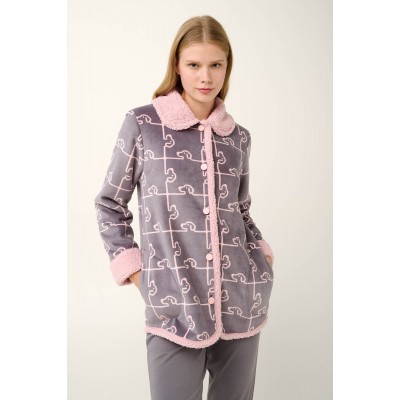 Κουμπωτή Fleece Ρόμπα με Σκύλο-Παζλ Μοτίβο GRAY THUNDER (21485-GRAY THUNDER)