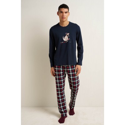Ανδρική Matching Βαμβακερή Πυτζάμα BLUE (25611-BLUE)