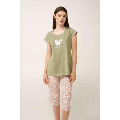Βαμβακερή Γυναικεία Πυτζάμα Κάπρι GREEN TEA (24287-GREEN TEA)