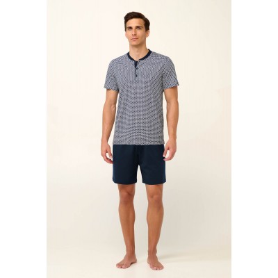 Βαμβακερή Ανδρική Πυτζάμα με Πατιλέτα BLUE (22676-BLUE)