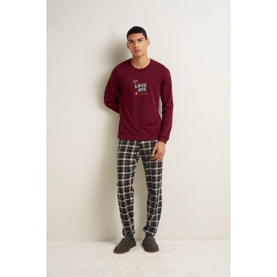 Ανδρική Βαμβακερή Πυτζάμα με Μανσέτες RED WINDSOR (25680-RED WINDSOR)