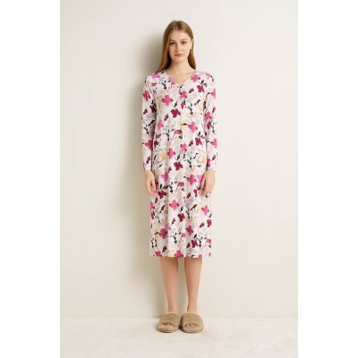 Micromodal Νυχτικό με  V Λαιμόκοψη MAUVE MISTY (25070-MAUVE MISTY)