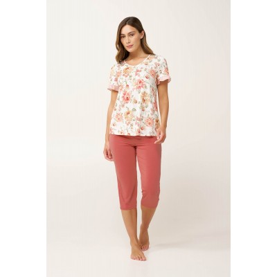Γυναικεία Φλοράλ Πυτζάμα Micromodal με Πατιλέτα PINK TAN (24044-PINK TAN)