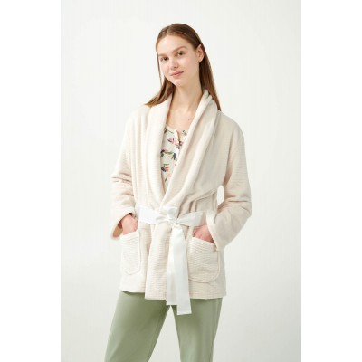 Υπόλευκη Σταυρωτή Fleece Ρόμπα BEIGE SKIN (21361-BEIGE SKIN)