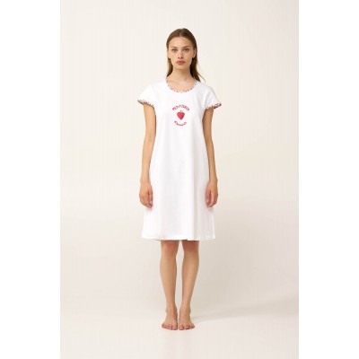 Βαμβακερό Νυχτικό Με Φράουλες WHITE (24262-WHITE)