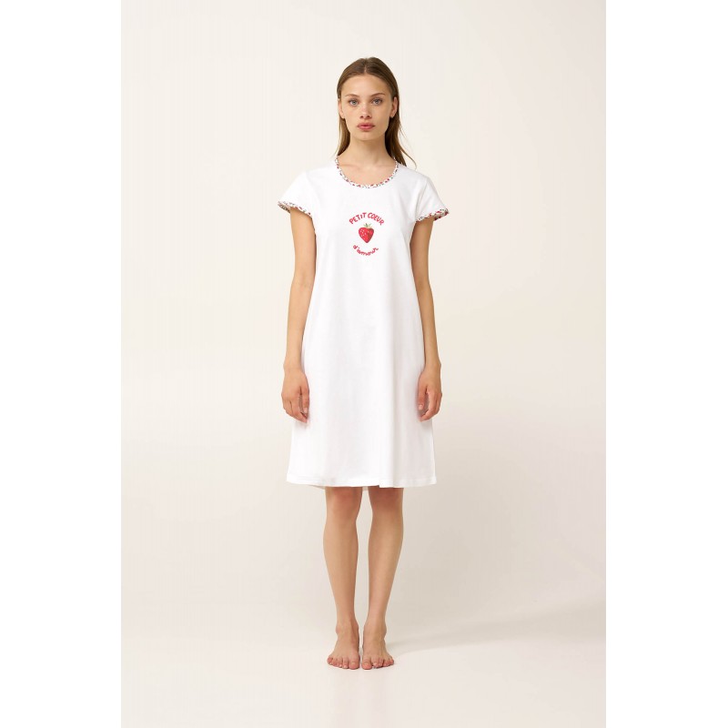 Βαμβακερό Νυχτικό Με Φράουλες WHITE (24262-WHITE)