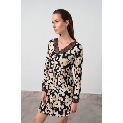 Φλοράλ Νυχτικό Με Δαντέλα BLACK (17021-BLACK)