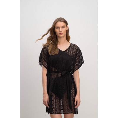 Κοντομάνικο Μονόχρωμο Φόρεμα BLACK (16543-BLACK)