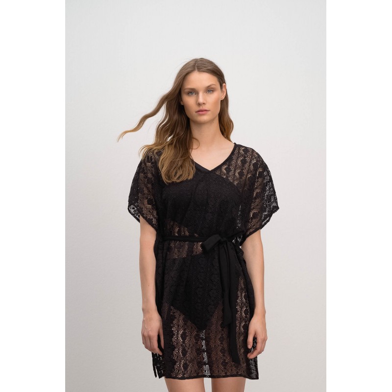 Κοντομάνικο Μονόχρωμο Φόρεμα BLACK (16543-BLACK)