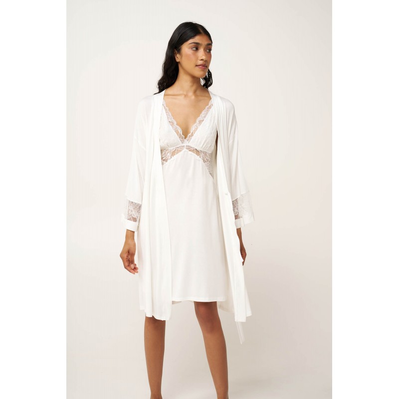 Σετ Micromodal Νυχτικό και Ρόμπα CREAM (24163-CREAM)