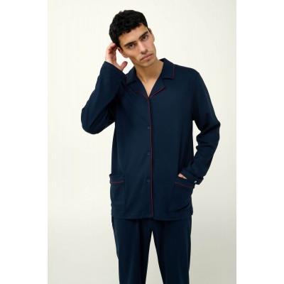 Ανδρική Βαμβακερή Πυτζάμα με Κουμπιά BLUE (23683-BLUE)