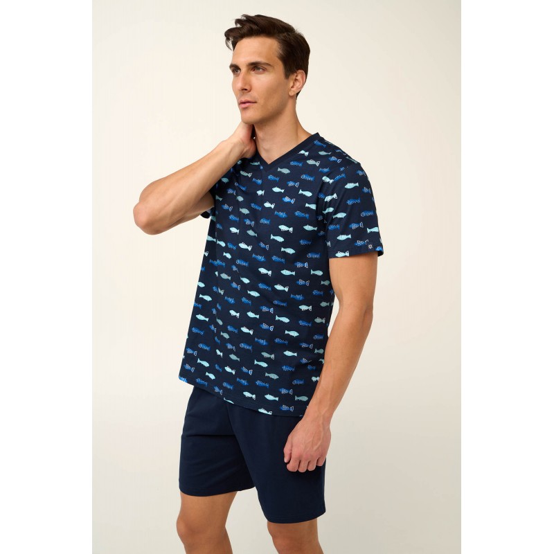 Βαμβακερή Ανδρική Πυτζάμα με V Λαιμόκοψη BLUE (22642-BLUE) Βαμβακερή Ανδρική Πυτζάμα με V Λαιμόκοψη BLUE (22642-BLUE)