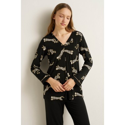 Γυναικεία Micromodal Πυτζάμα με Πιέτα BLACK (25085-BLACK)