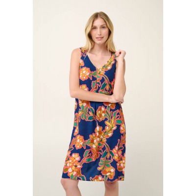 Καλοκαιρινό Φόρεμα από Ποπλίνα με Λαιμόκοψη V BLUE LAPIS (22453-BLUE LAPIS)