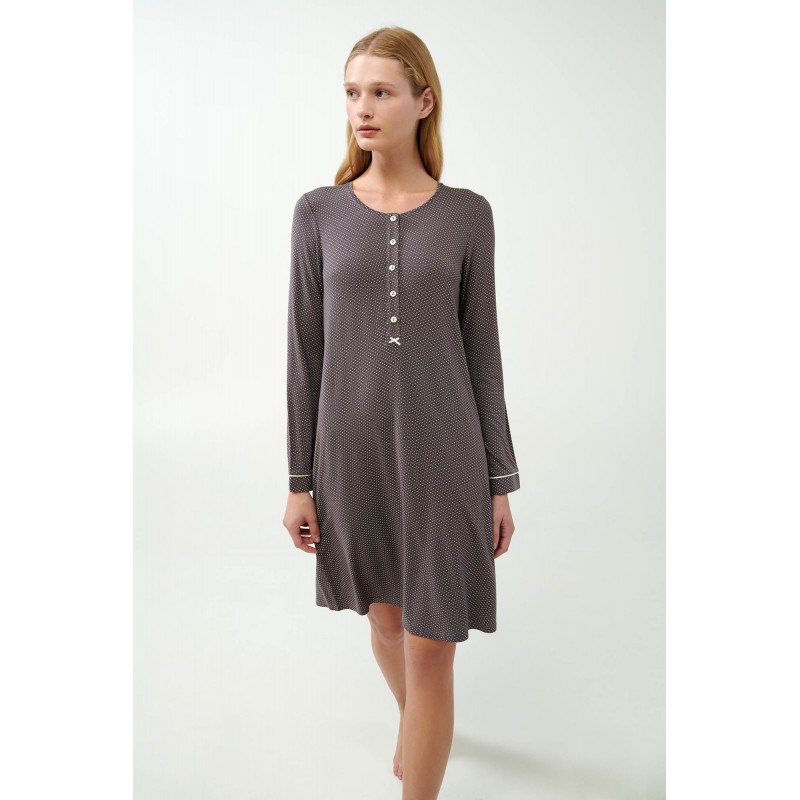 Micromodal Πουά Νυχτικό με Πατιλέτα GRAY MAUVE (21050-GRAY MAUVE)