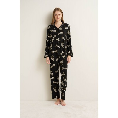 Γυναικεία Κουμπωτή Πυτζάμα Micromodal BLACK (25083-BLACK)