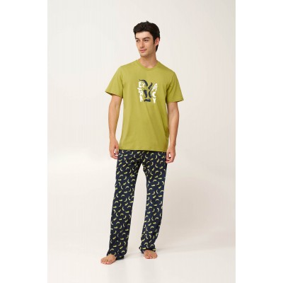 Ανδρική Βαμβακερή Πυτζάμα με Μακρύ Παντελόνι GREEN PALM (24656-GREEN PALM)