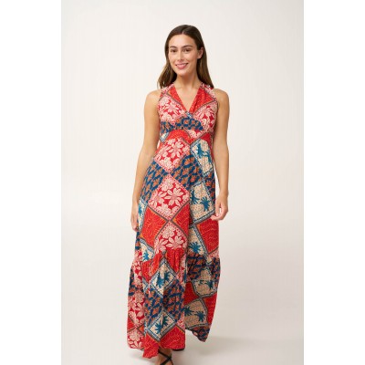 Maxi Τροπικό Καλοκαιρινό Φόρεμα από Ποπλίνα RED CLAY (24400-RED CLAY)