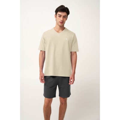 Ανδρική Βαμβακερή Πυτζάμα με V BEIGE PELICAN (24911-BEIGE PELICAN)