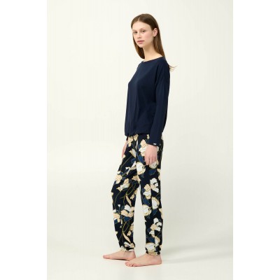 Γυναικεία Πυτζάμα Viscose με Φλοράλ Παντελόνι BLUE (23110-BLUE)