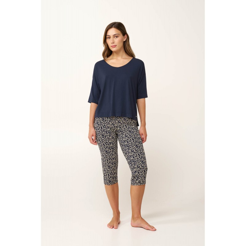 Γυναικεία Micromodal Πυτζάμα με Κάπρι Παντελόνι BLUE BLAZER (24115-BLUE BLAZER)