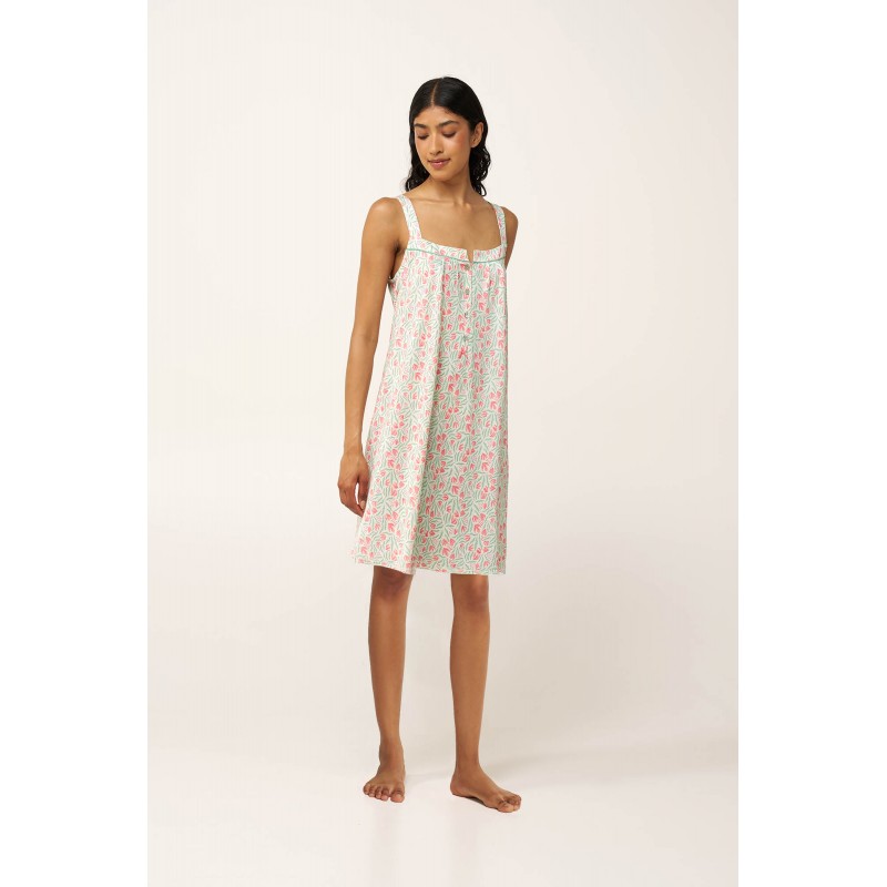 Cotton-Modal Φλοράλ Νυχτικό με Πατιλέτα MINT GRAY (24078-MINT GRAY)