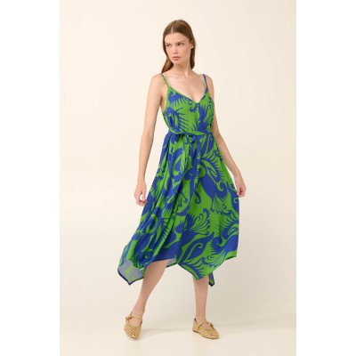 Καλοκαιρινό Φόρεμα από Ποπλίνα με Τιράντες GREEN JOLLY (22423-GREEN JOLLY)