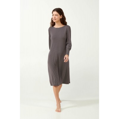 Micromodal Πουά Νυχτικό με Μανσέτες GRAY MAUVE (21054-GRAY MAUVE)