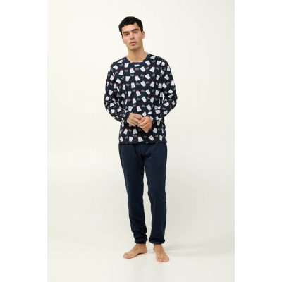 Βαμβακερή Ανδρική Πυτζάμα με Μανσέτες BLUE (23595-BLUE)