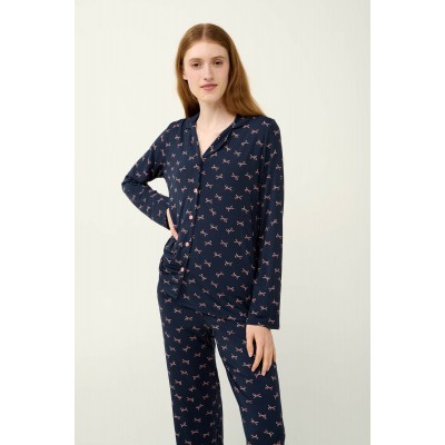 Γυναικεία Πυτζάμα Micromodal με Κουμπιά BLUE BLAZER (23052-BLUE BLAZER)