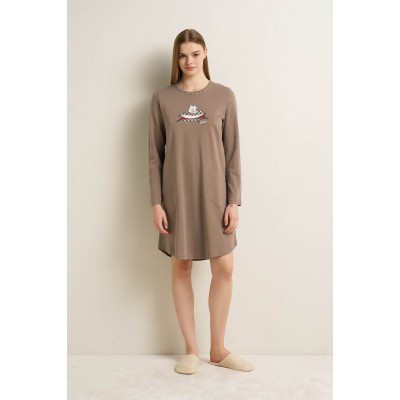 Βαμβακερό Νυχτικό με Τσέπες SMOKY PALE (25211-SMOKY PALE)