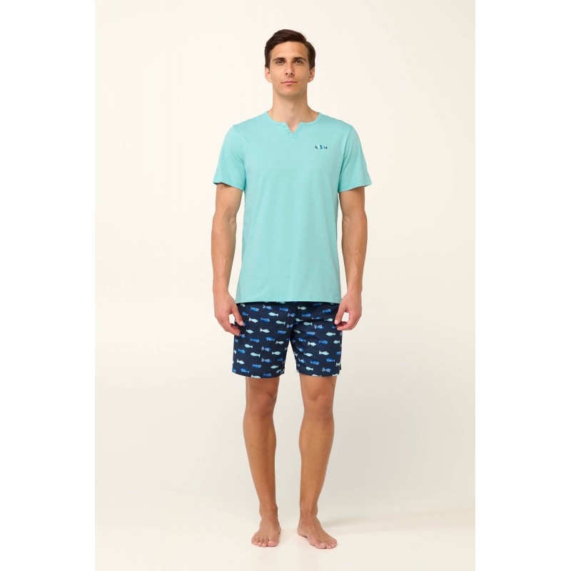 Βαμβακερή Ανδρική Πυτζάμα με Λαιμόκοψη BLUE ANTIGUA (22641-BLUE ANTIGUA) Βαμβακερή Ανδρική Πυτζάμα με Λαιμόκοψη BLUE ANTIGUA (22641-BLUE ANTIGUA)