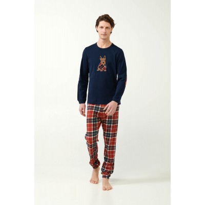 Χριστουγεννιάτικες Ανδρικές Πυτζάμες με Ταρτάν Μοτίβο BLUE (21514-BLUE)