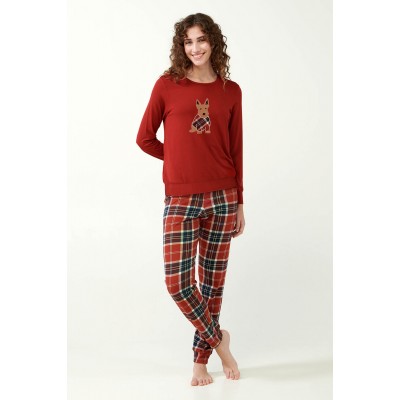 Χριστουγεννιάτικες Γυναικείες Πυτζάμες με Ταρτάν Μοτίβο RED TERRACOTTA (21971-RED TERRACOTTA)