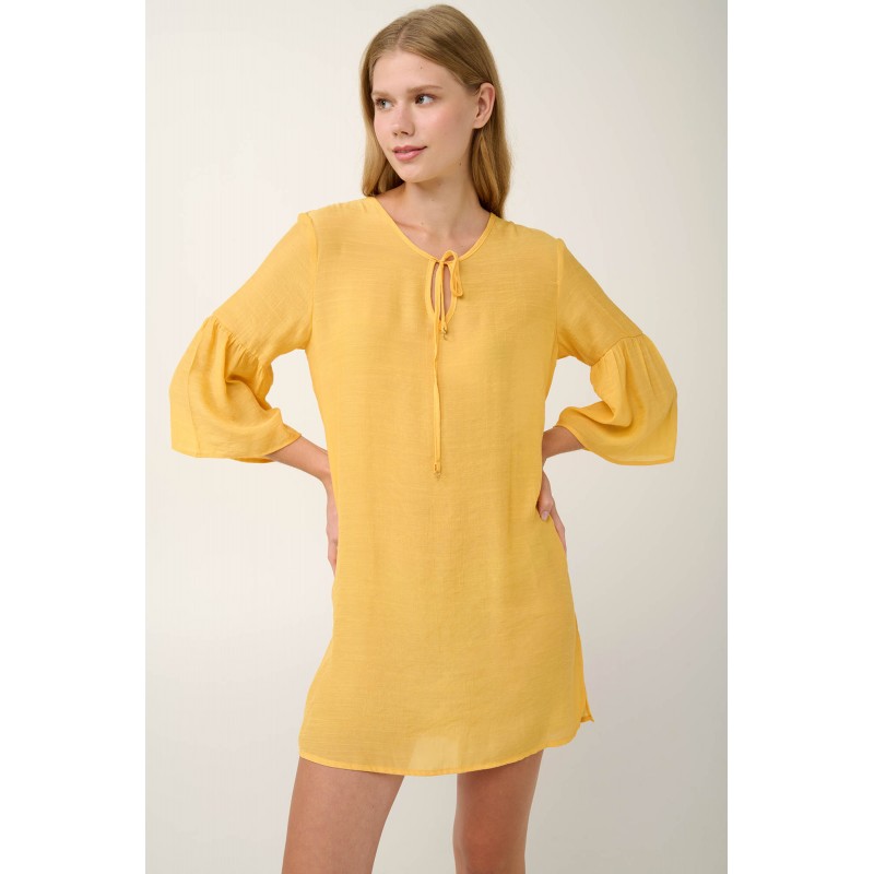 Μονόχρωμο Καλοκαιρινό Φόρεμα από Viscose Gauze YELLOW GOLD (22873-YELLOW GOLD)