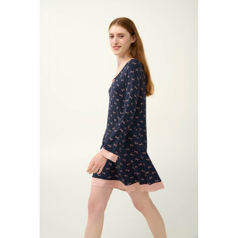 Micromodal Νυχτικό με Σιφόν Λεπτομέρειες BLUE BLAZER (23810-BLUE BLAZER)