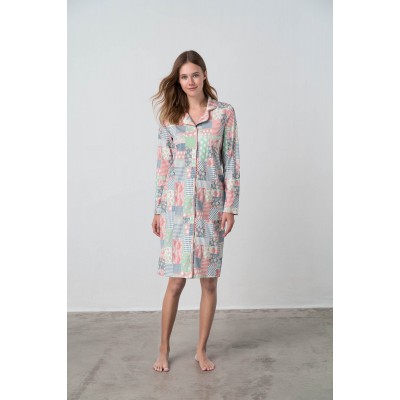 Εμπριμέ Νυχτικό Κουμπιά PINK TAN (17915-PINK TAN)