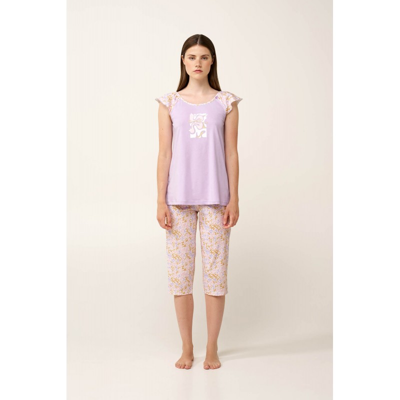 Γυναικεία Βαμβακερή Πυτζάμα Κάπρι LILLA PASTEL (24304-LILLA PASTEL)