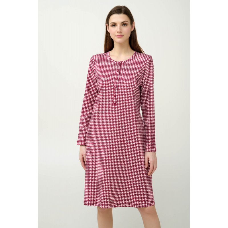Βαμβακερό Νυχτικό Pied de Poule με Πατιλέτα RED BEET (23224-RED BEET)