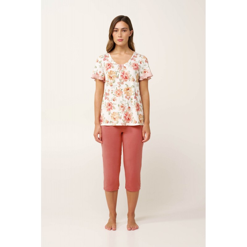 Γυναικεία Micromodal Πυτζάμα Φλοράλ PINK TAN (24047-PINK TAN)