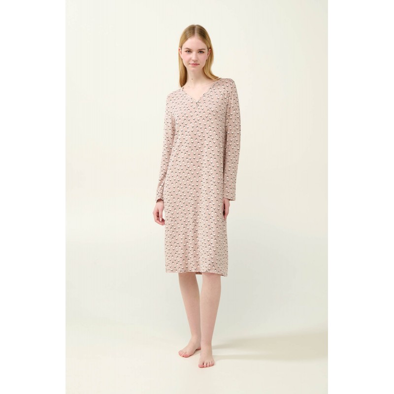 Χειμερινό Micromodal Φλοράλ Νυχτικό BEIGE PEACH (23075-BEIGE PEACH)