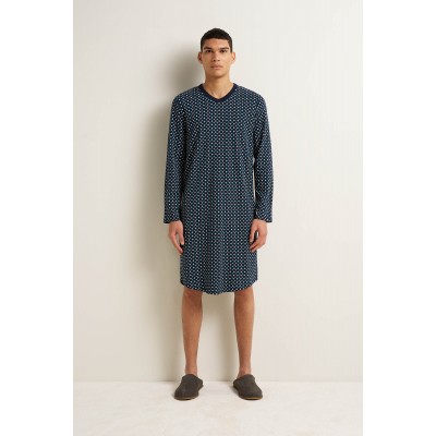 Ανδρικό Βαμβακερό Νυχτικό με V BLUE (25652-BLUE)